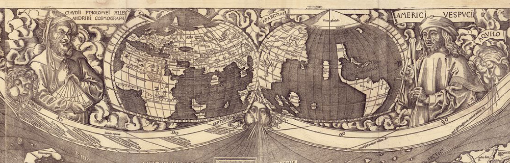1507 Martin Waldseemuller detail - Ptolemy - Vespucci